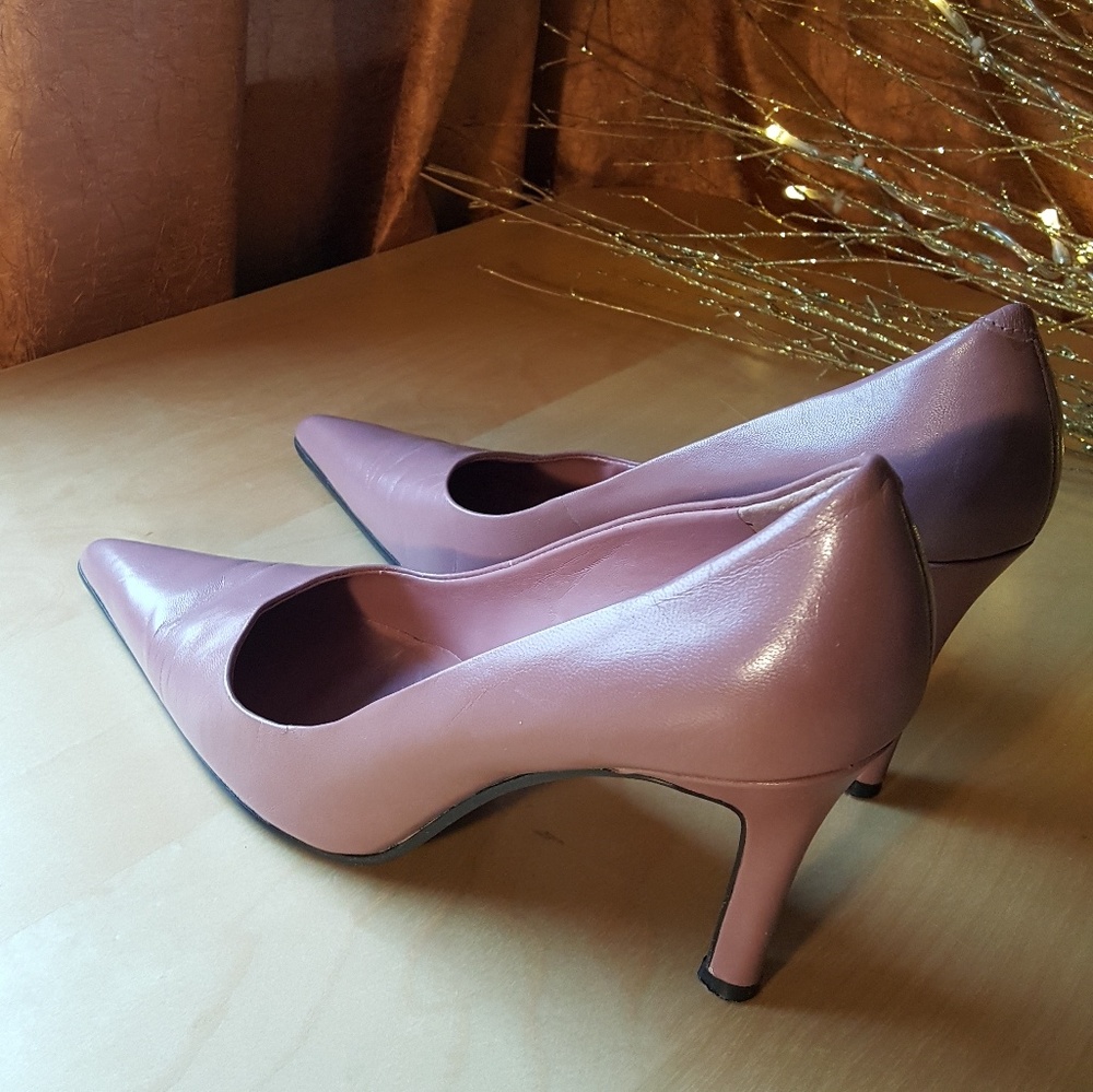 Mauve 4inch Pointed Toe Leather Heels